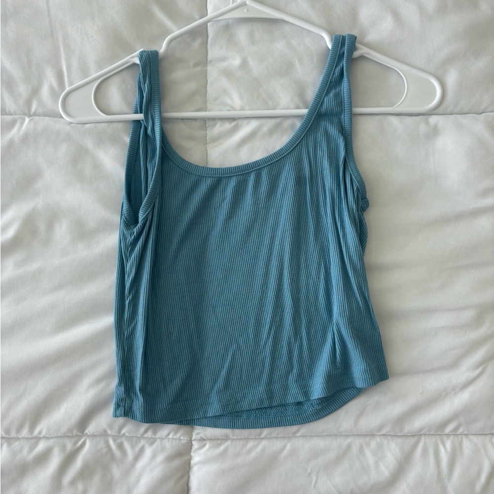 Blue Ribbed Women's Tank Top